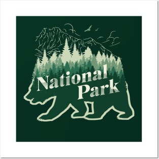 Phrase national park with bear and mountains Posters and Art